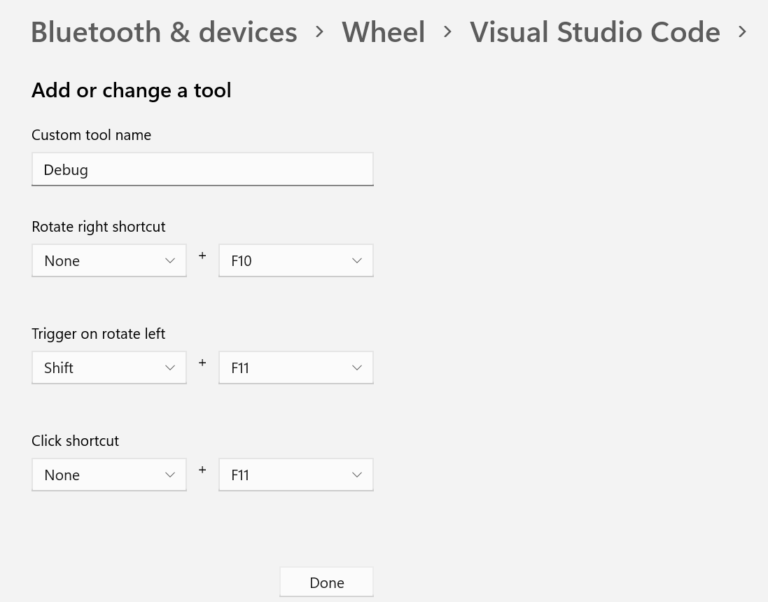 Wheel Settings for debug in VS CODE