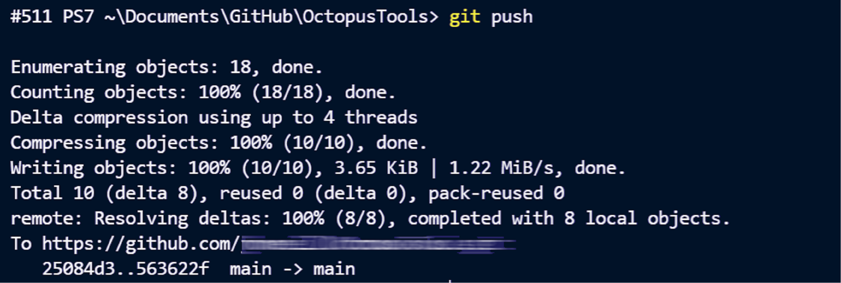 The push sub command in git showing programmer centric output